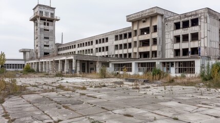 An abandoned, weathered building with overgrown vegetation evokes a sense of nostalgia and forgotten history in a quiet, once lively space.