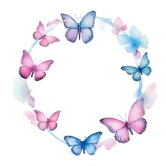 Obraz premium Butterfly frame watercolor flower wreath petal.