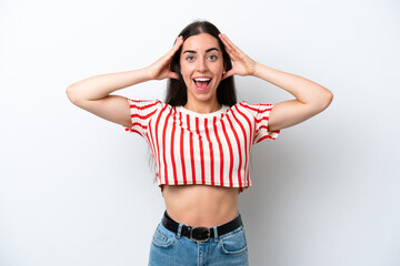 Young caucasian woman isolated on white background with surprise expression