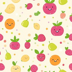 Cute fruits and vegetables(Seamless Pattern and Tile image)