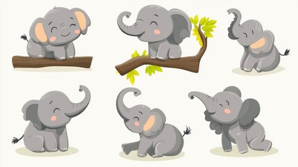Charming Vector Elephants in Fun Poses Collection