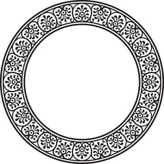Vector round black monochrome border, frame, Pompeii ring. Circle Neopolitan ornament. Art of Ancient Rome
