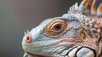 Fototapeta premium Detailed close-up of an iguana captures its striking scales and attentive eye in vivid clarity.