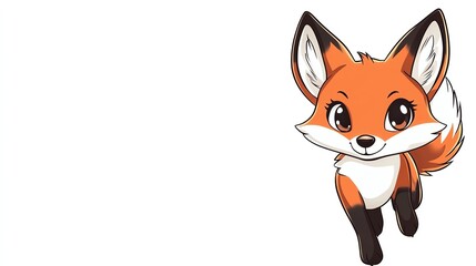 Obraz premium 5 Chibi fox with a bushy tail, making tiny steps forward with a curious look, isolated on white