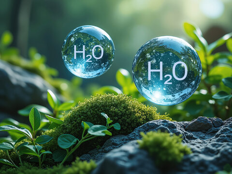 Water or Hydrogen Dioxide Molecule Structure in Ecosystem, Photosynthesis and Water's Role