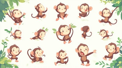 Cheerful Cartoon Monkey Illustrations for Fun Designs