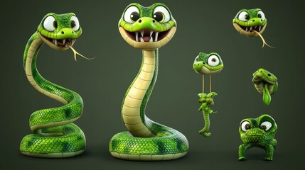 Obraz premium Adorable Cartoon Snake in Playful Poses