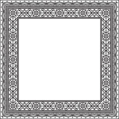 Vector square black monochrome border, frame, Pompeii. Rectangle Neopolitan ornament. Art of Ancient Rome. Template for stained glass