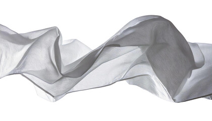 風になびく純白の布　風 透明感 純白 布 柔らかい 光 清潔 ミニマル 浮遊 軽やか 柔らかな光 ナチュラル 流動 空気感 反射 ミニマリスト 透け感 白い背景 流れ 風情