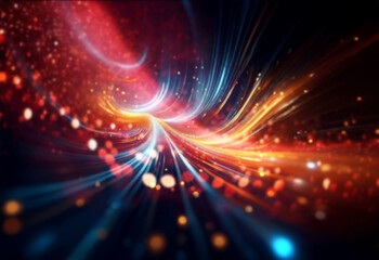 Obraz premium Abstract glowing lines in blue and orange colors twist and turn against a dark background.