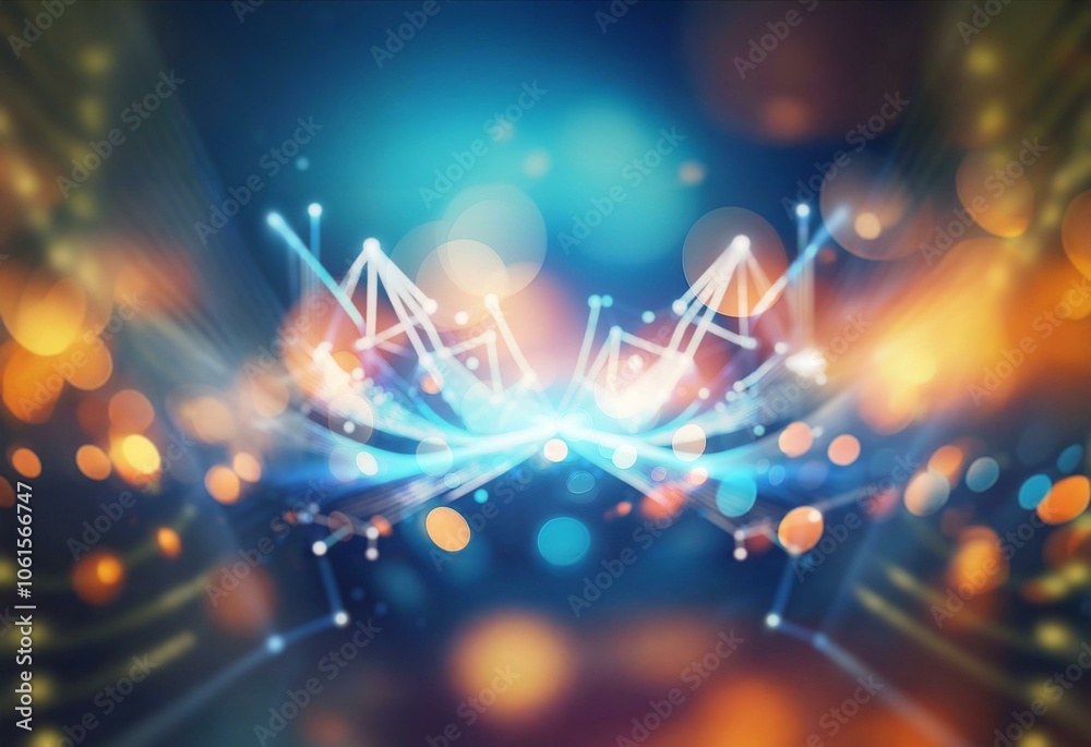 Poster Abstract background of blue and yellow lights glowing with an intricate network of lines and dots.