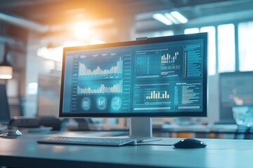 Fototapeta premium A computer monitor displays a number of graphs and charts