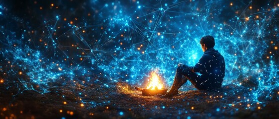 Fototapeta premium The Holographic Campfire, Digital Nomadism and Lifestyle