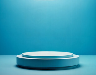 Abstract blue background for the presentation of a cosmetic product. A scene with a geometric backdrop. Podium for product promotion, beauty, natural eco cosmetic. Showcase, display case