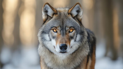 Obraz premium Close-Up Portrait of a Wolf with Glowing Eyes