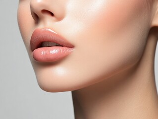 Obraz premium Close-up of a woman's lips and chin, highlighting beauty and skincare.