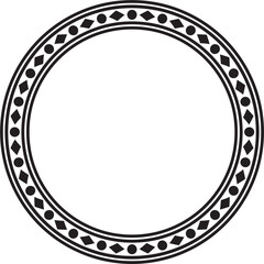 Vector round black monochrome ancient Russian ornament. Slavic border, frame. Circle, ring. Painting of the royal chambers