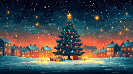 Obraz premium New Year's gifts under the tree, New Year's tree adorned with decorations and gifts placed underneath