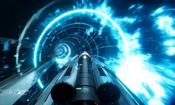 Flying into spaceship tunnel