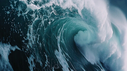 A powerful ocean wave captured in mid-motion, showcasing the intense energy and fluid beauty of the sea.