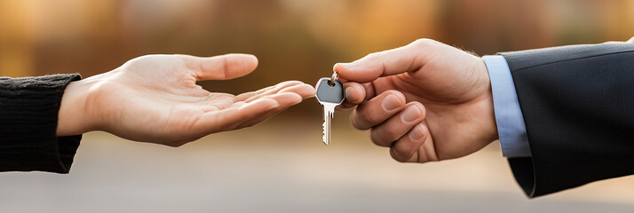 Real estate agent is giving keys to the new owner of a house
