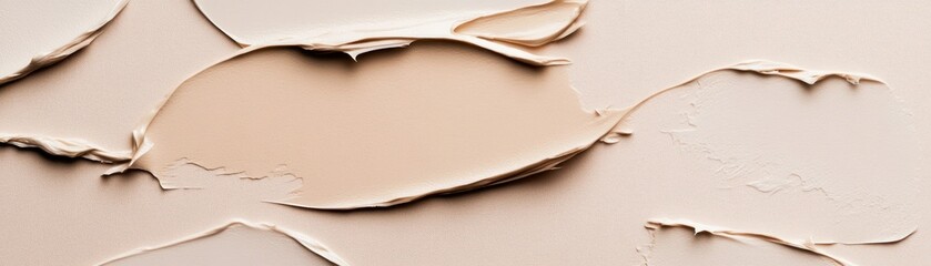 A close-up of creamy foundation swatches on a smooth surface.