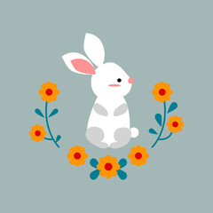 Logo rabbit so cute and flower yellow.vector and illustration.
