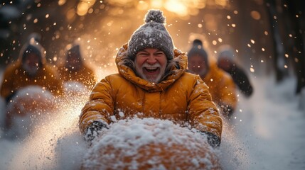 Joyful Winter Experience of Sledding and Friendship in Snow