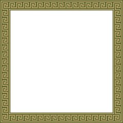 Obraz premium Vector gold with green classic Greek square ornament. Rectangle of Ancient Greece and Roman Empire. Byzantine painting of walls, floors and ceilings. Decoration of European palaces