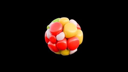 A colorful abstract sphere features red, yellow, and green shapes, suitable for artistic projects, digital design, or branding, enhancing any creative work with its unique visual appeal