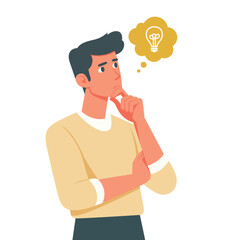 Thinking man Cartoon Character in Flat Vector Style