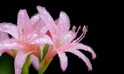 Fototapeta premium Nerine bowdenii with dew, Generative AI 