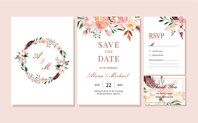 set of wedding invitation cards with flowers