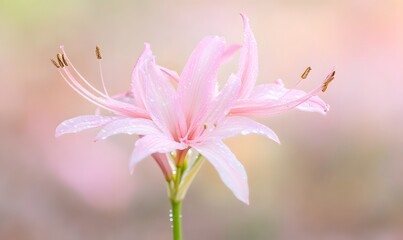 Fototapeta premium Nerine bowdenii with dew, Generative AI 