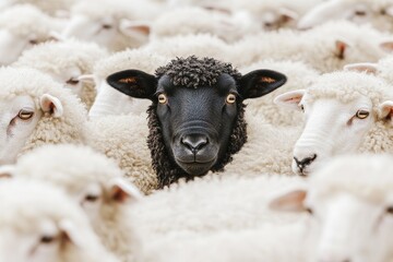 Naklejka premium Black sheep standing out from the crowd