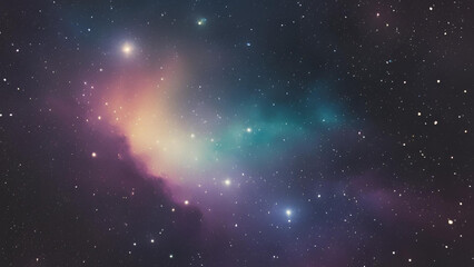 Naklejka premium Cosmic Dreamscape: A mesmerizing nebula paints the night sky with ethereal hues of purple, teal, and orange, a symphony of stardust and celestial wonder. 