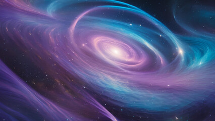 Cosmic Swirl: A mesmerizing spiral galaxy, vibrant hues of purple and blue swirling around a radiant core, evokes a sense of wonder and mystery.