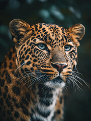 Fototapeta premium Close-up of a Leopard's Face with Expressive Eyes