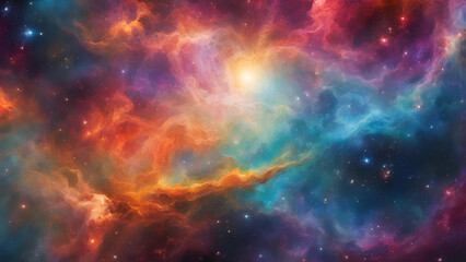 Cosmic Nebula: A vibrant, swirling nebula explodes with color, showcasing a breathtaking display of cosmic energy and celestial wonder.  The image is rich with textures and hues.