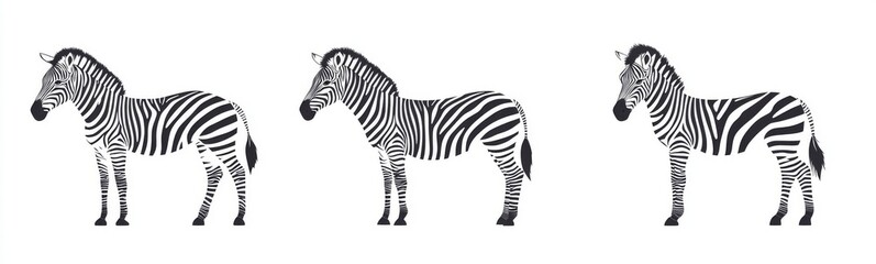 Obraz premium Three Zebras in Black and White: A Striking Silhouette Illustration