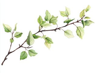 Fototapeta premium Watercolor Painting of a Branch with Green Leaves - Botanical Illustration