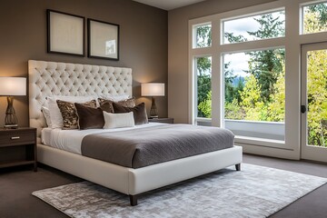 Modern Bedroom with Marble Flooring and Mirrored Closet