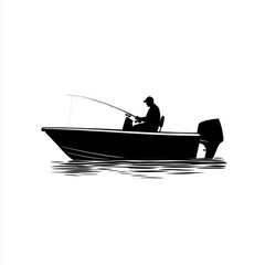 Silhouette of a Fisherman in a Boat, Enjoying a Day of Fishing