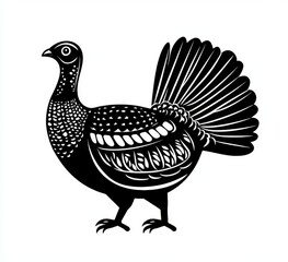 Black and White Silhouette of a Grouse Bird - Wildlife Illustration