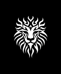 Fototapeta premium Tribal Lion Head Illustration - Black and White Vector Art
