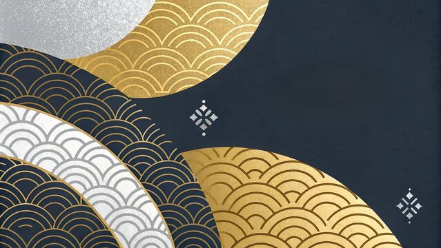 Elegant abstract design with gold and silver patterns on dark background