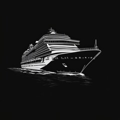 Obraz premium Cruise Ship Silhouette on a Black Background: A Nautical Masterpiece