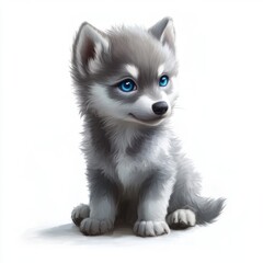 Obraz premium Adorable Grey Wolf Pup with Blue Eyes - Cute Animal Portrait