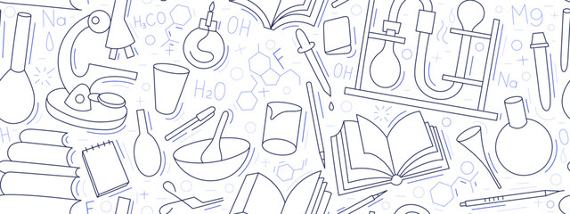 Chemistry line art pattern. School lesson Medicine
