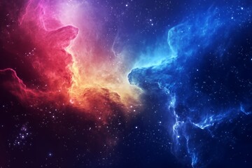 Fototapeta premium A vibrant nebula with red and blue clouds against a backdrop of stars.